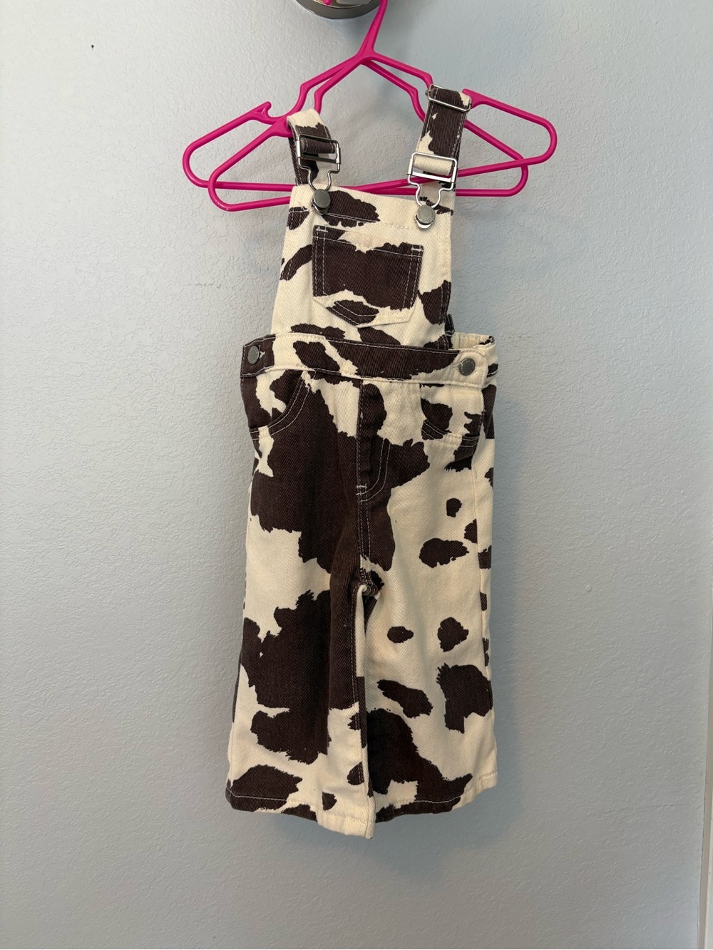 SHEIN Cream & Brown Cow-Print Kids Overalls